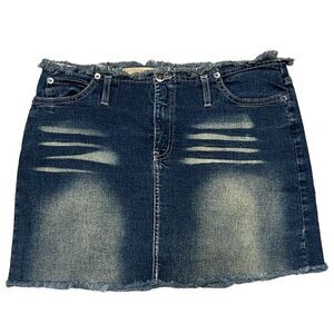 Rave r4r jeans cut off jean denim mini skirt sz 32 sandblasted frayed hem stretc